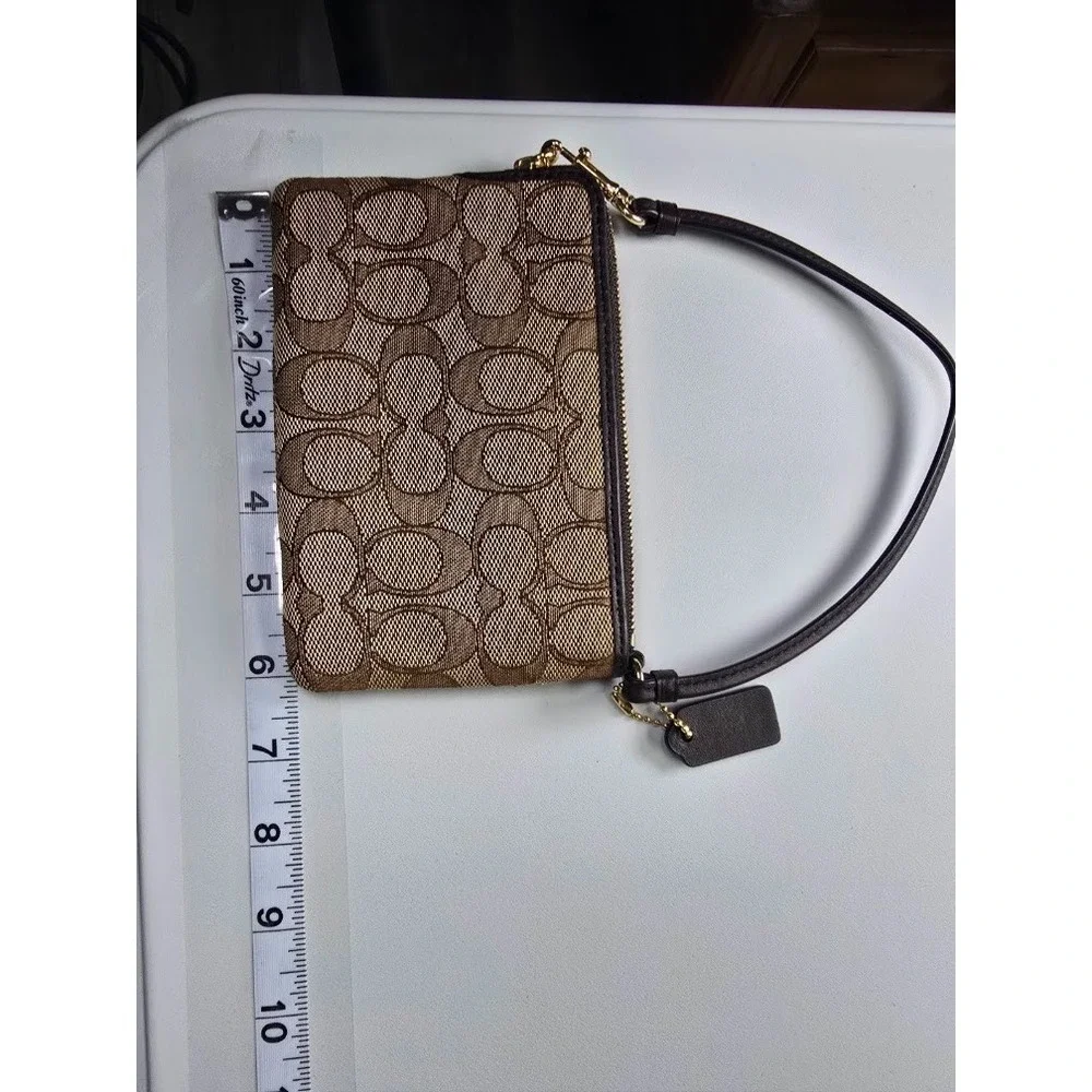 Coach Signature Brown/Beige Wristlet-Gold Logo-6